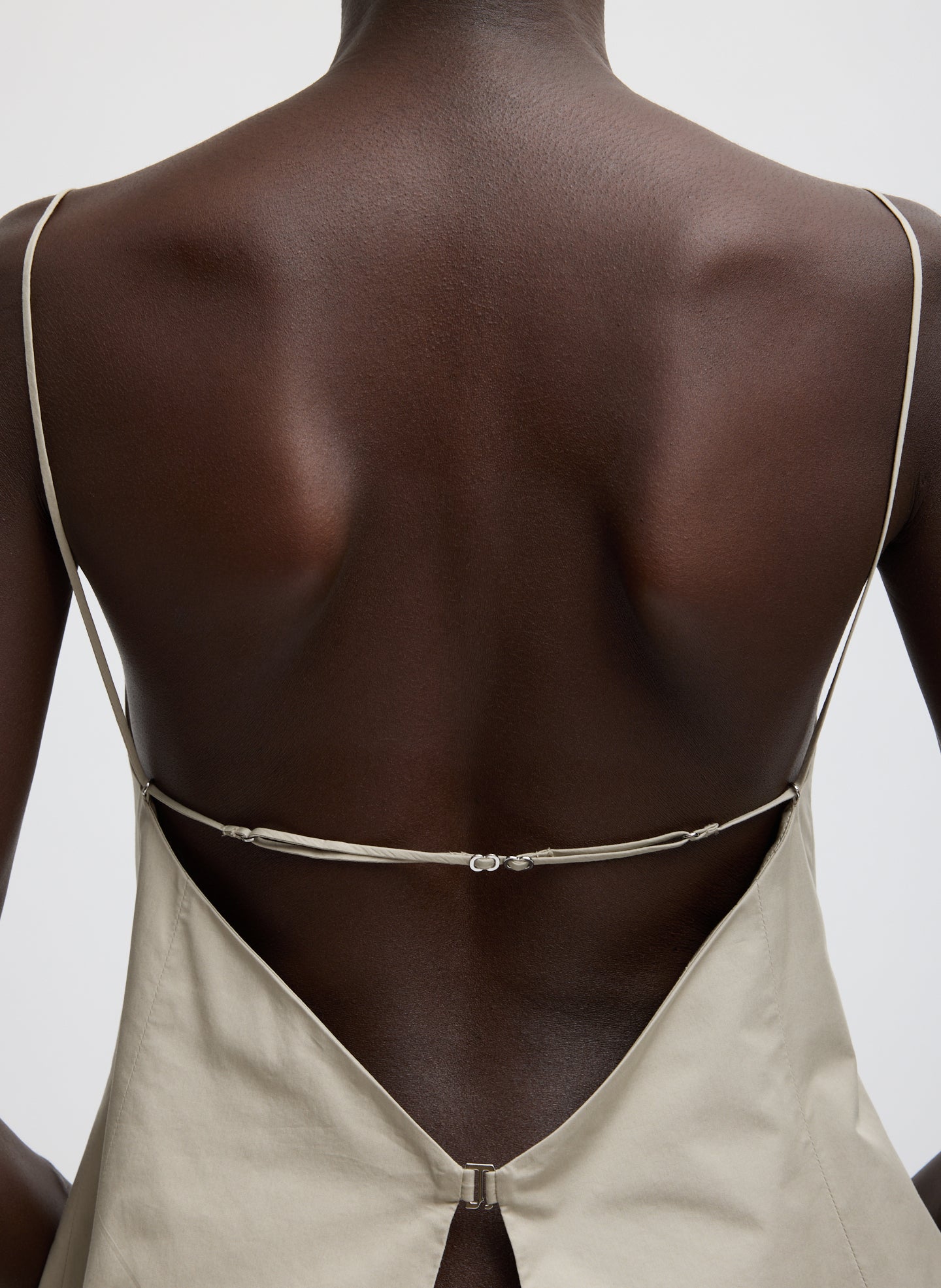 Beige Eco Poplin Strappy Open Back Top - closeup of strap details