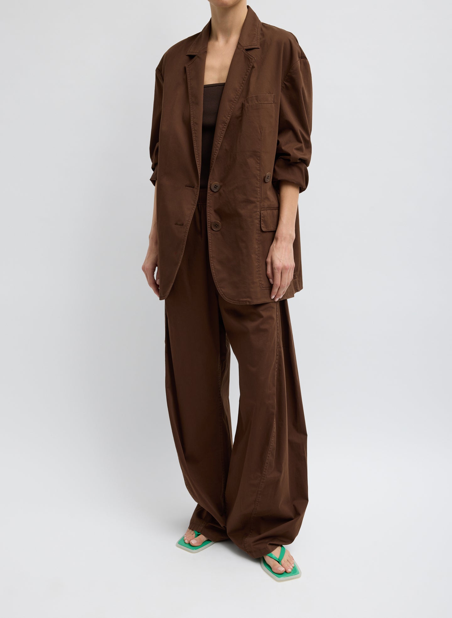 Brown Garment Dyed Silk Cotton Liam Blazer - oversized blazer, back view on model