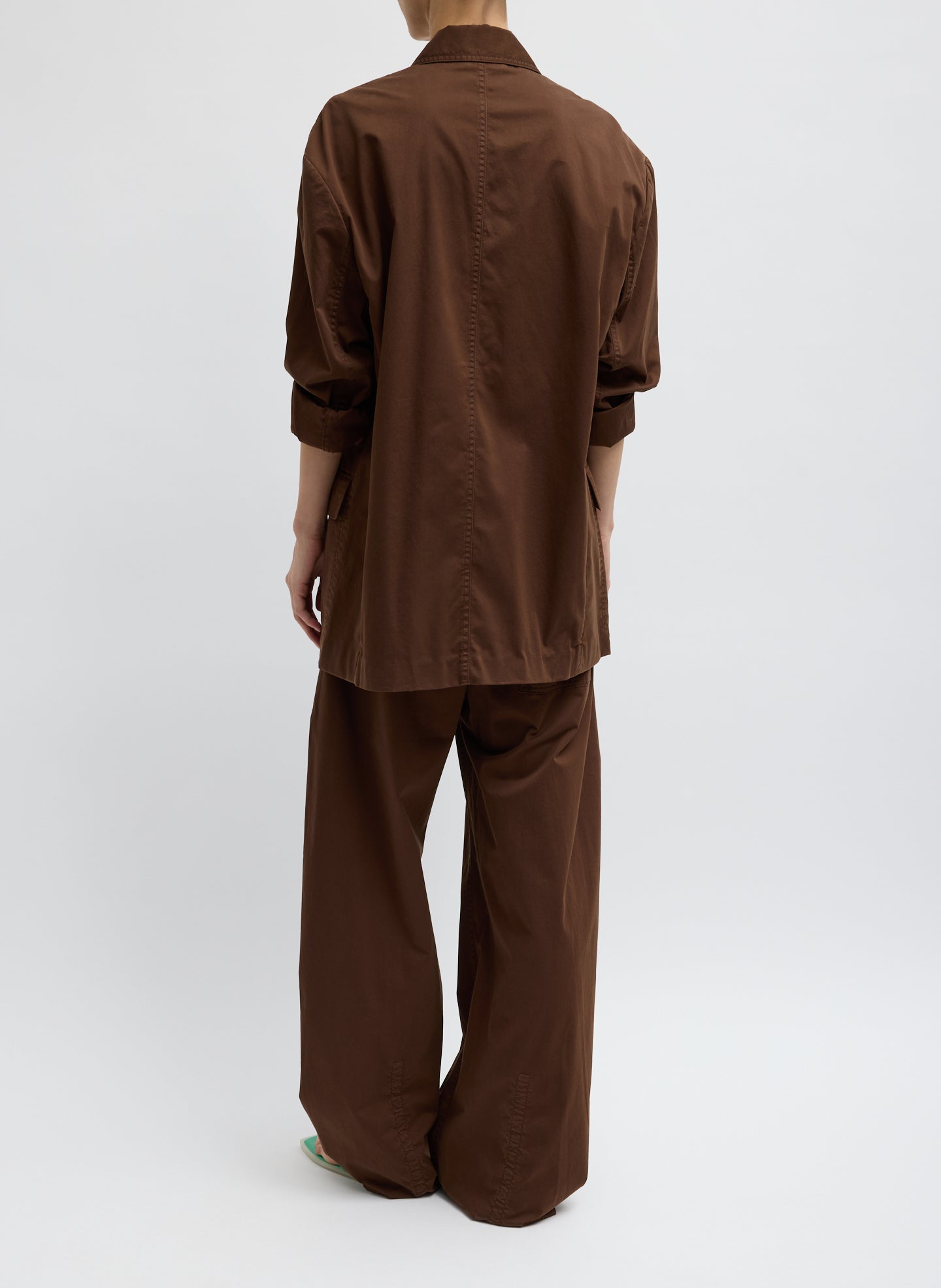 Brown Garment Dyed Silk Cotton Liam Blazer - oversized blazer, back view on model