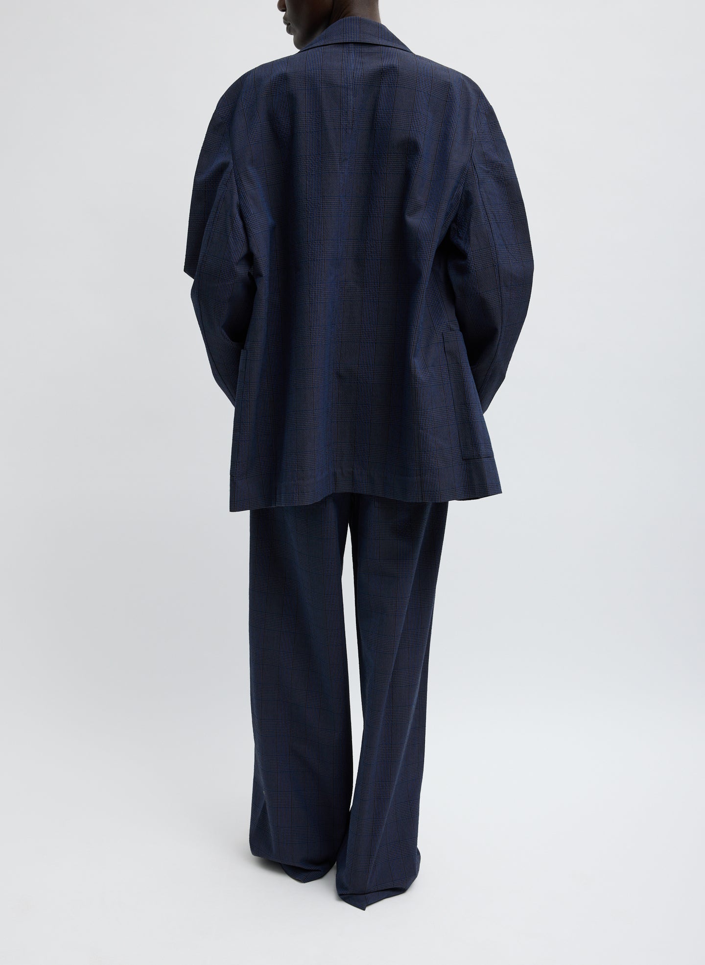 Navy Menswear Crepon Liam Blazer - oversized blazer, back view on model