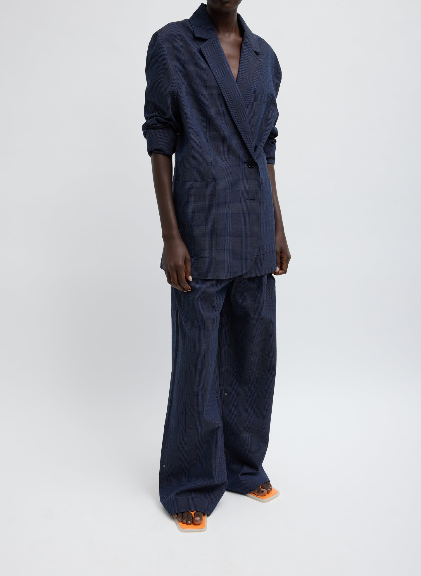 Navy Menswear Crepon Liam Blazer - oversized blazer, front view on model