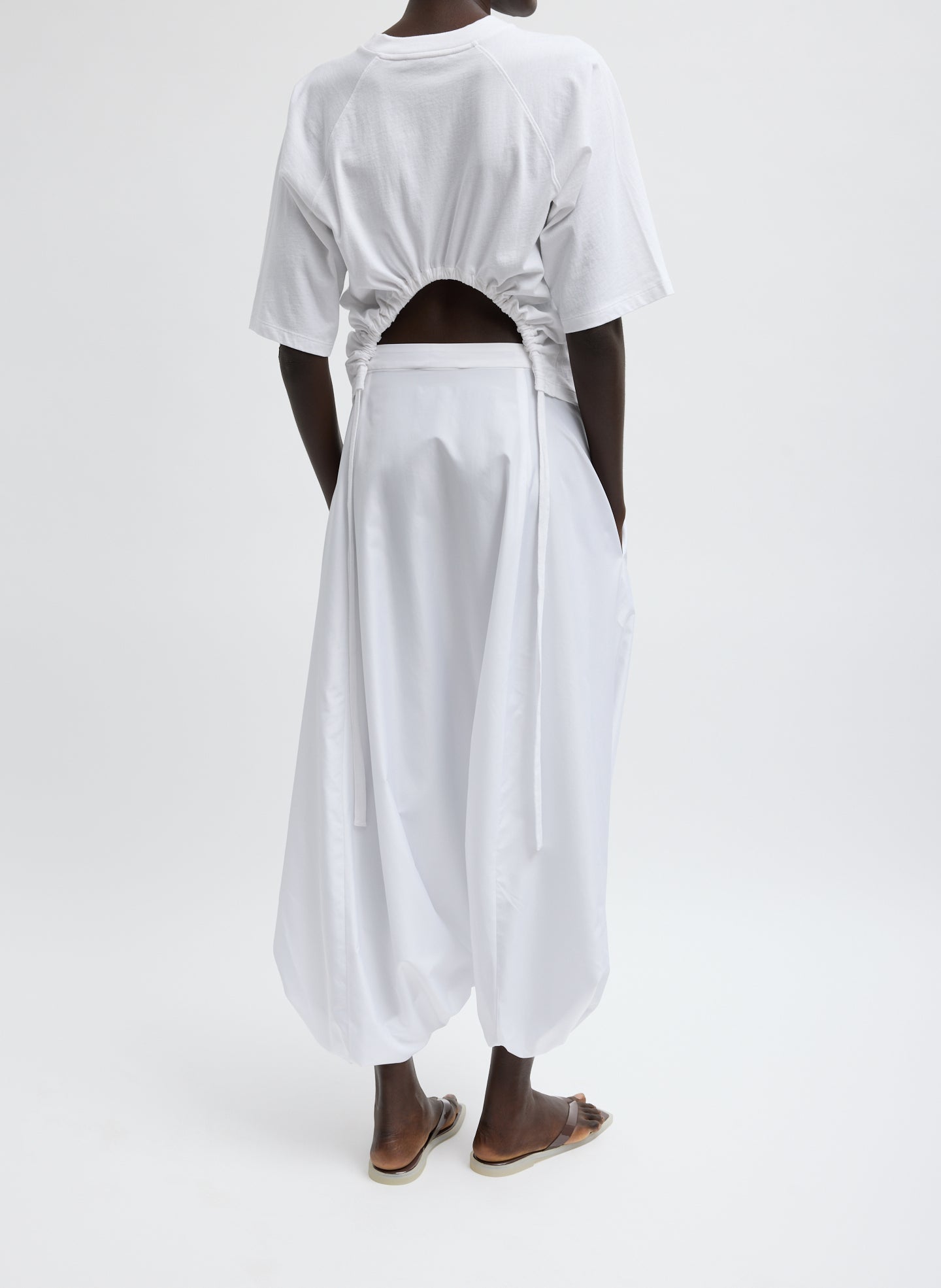 White Summer Nylon Jalouise Midi Skirt - back view on model