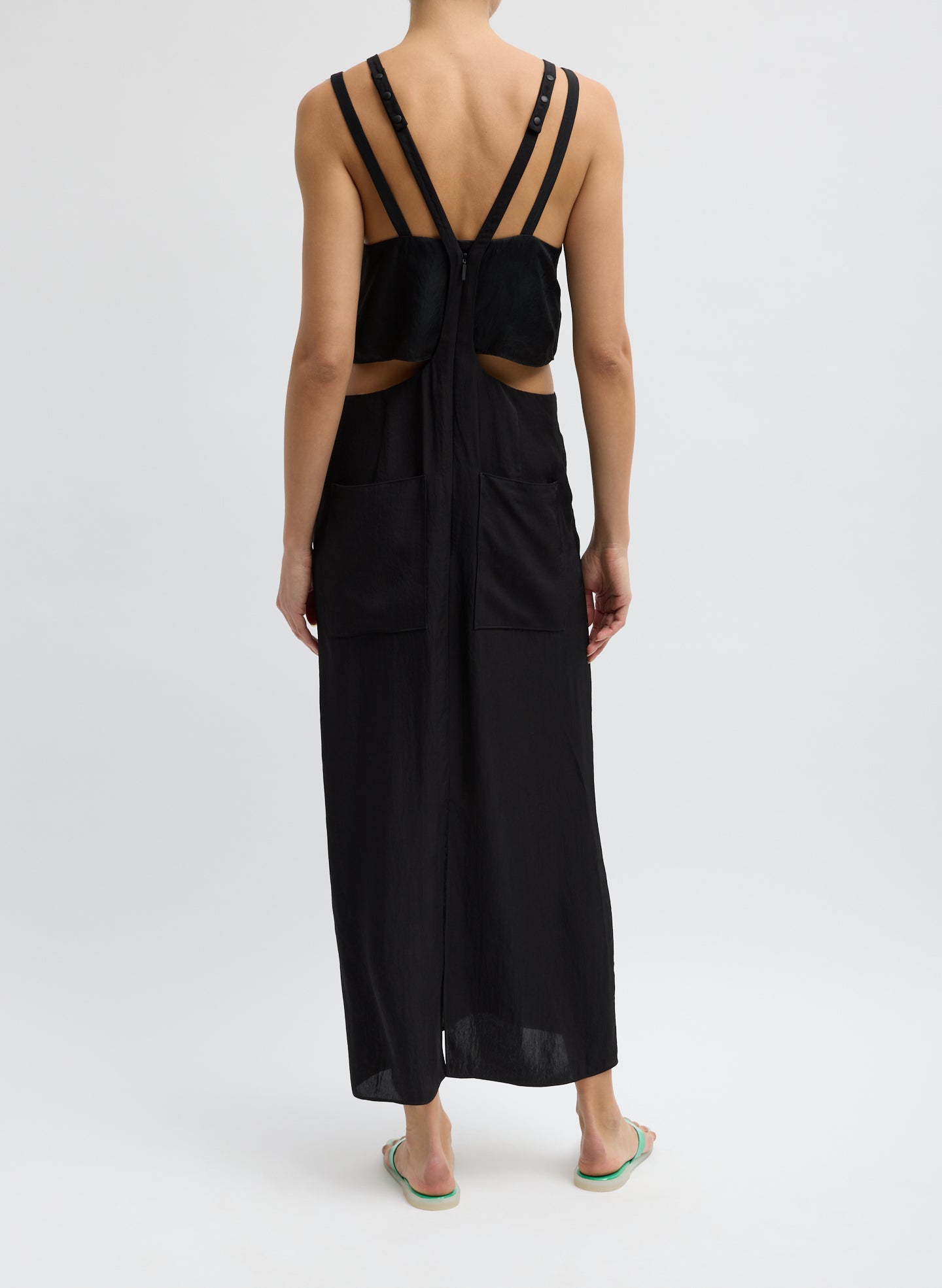 Black Summer Acetate Crinkle Overall Skirt - back view on model