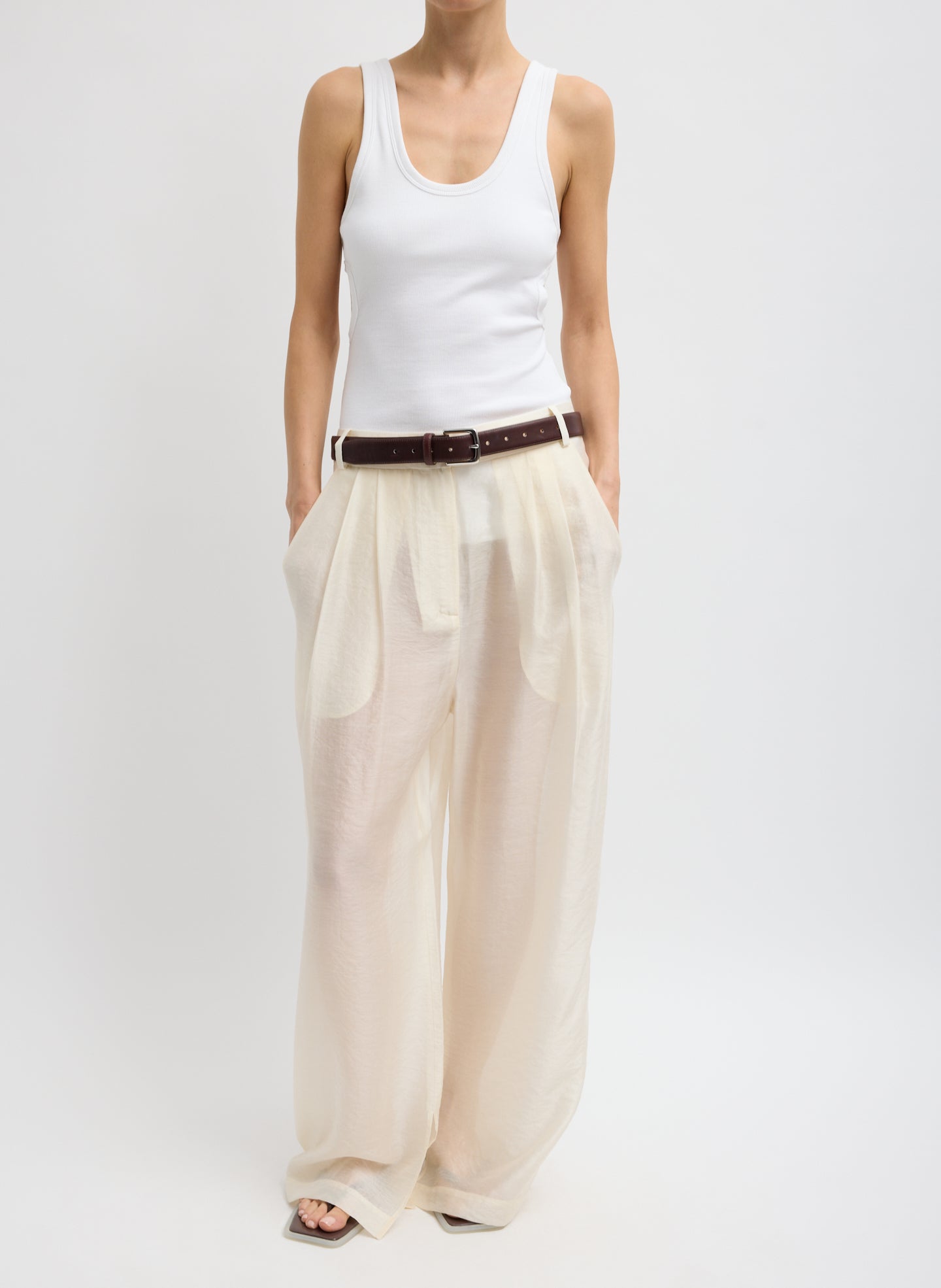 Ivory Summer Voile Stella Pant with Slit Detail - front view on model