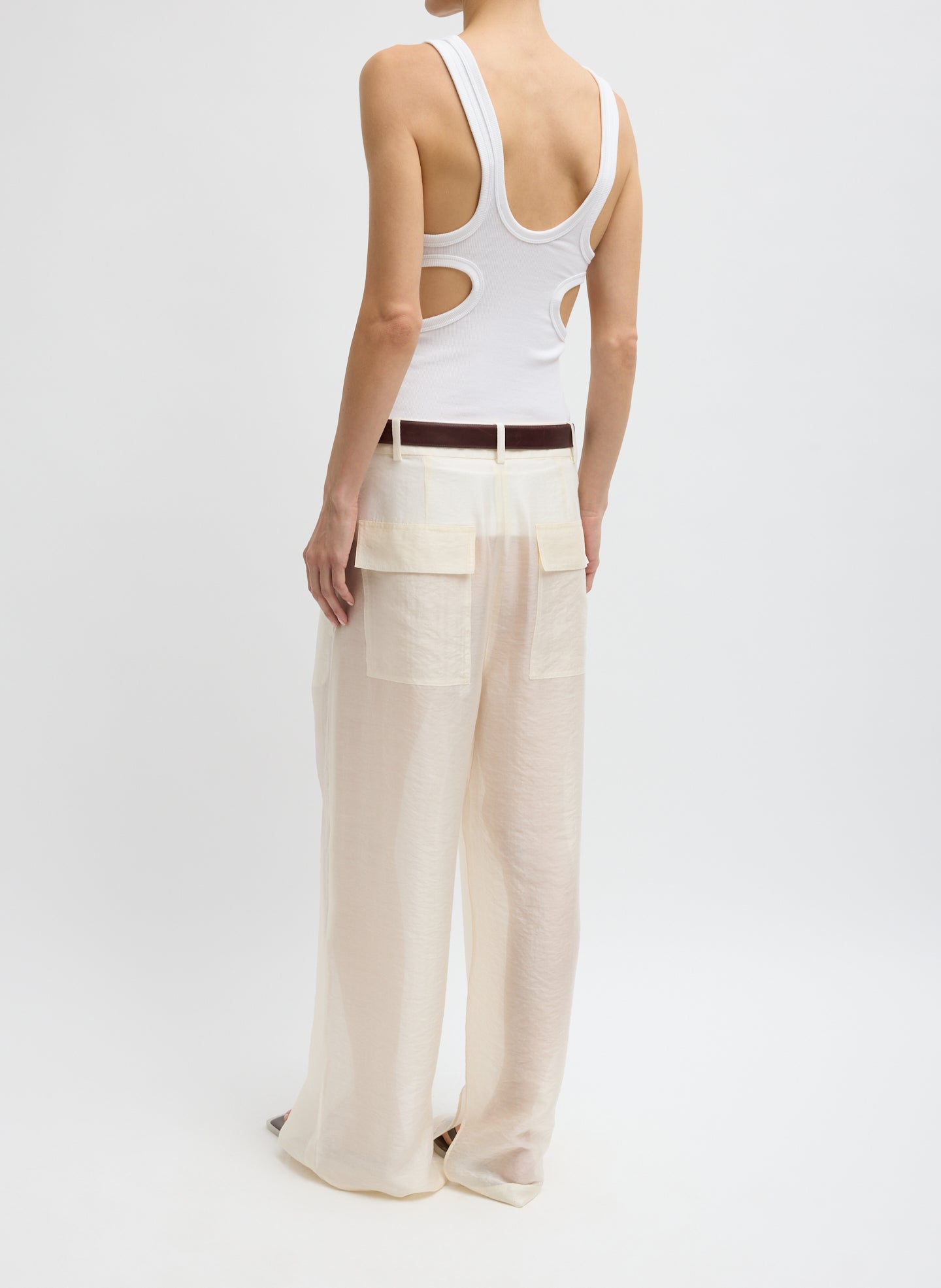 Ivory Summer Voile Stella Pant with Slit Detail - back view on model