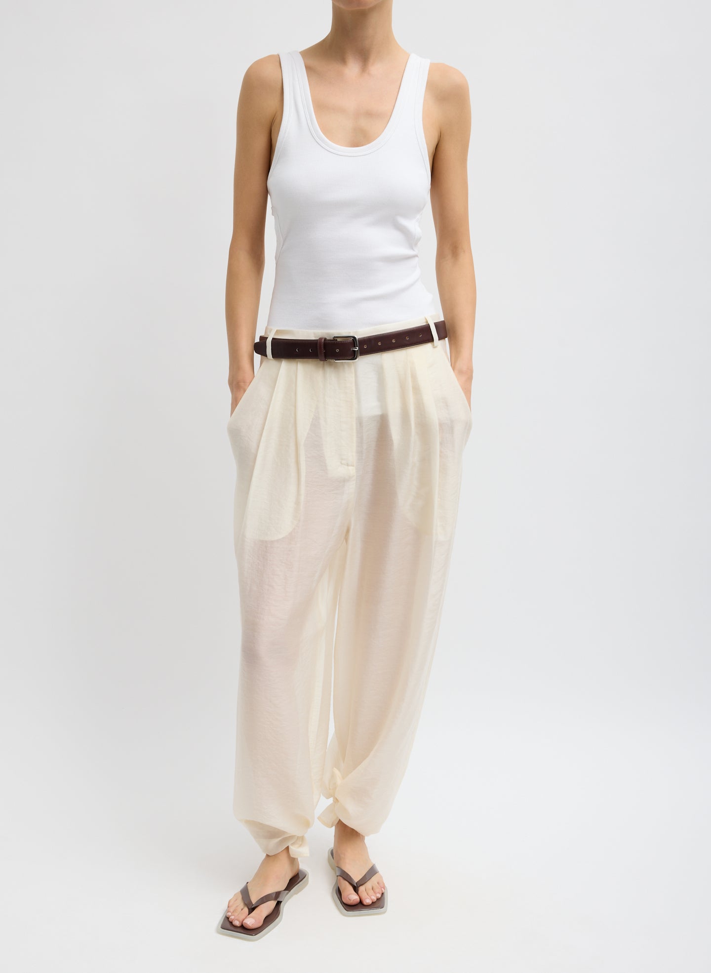 Ivory Summer Voile Stella Pant with Slit Detail - front view on model