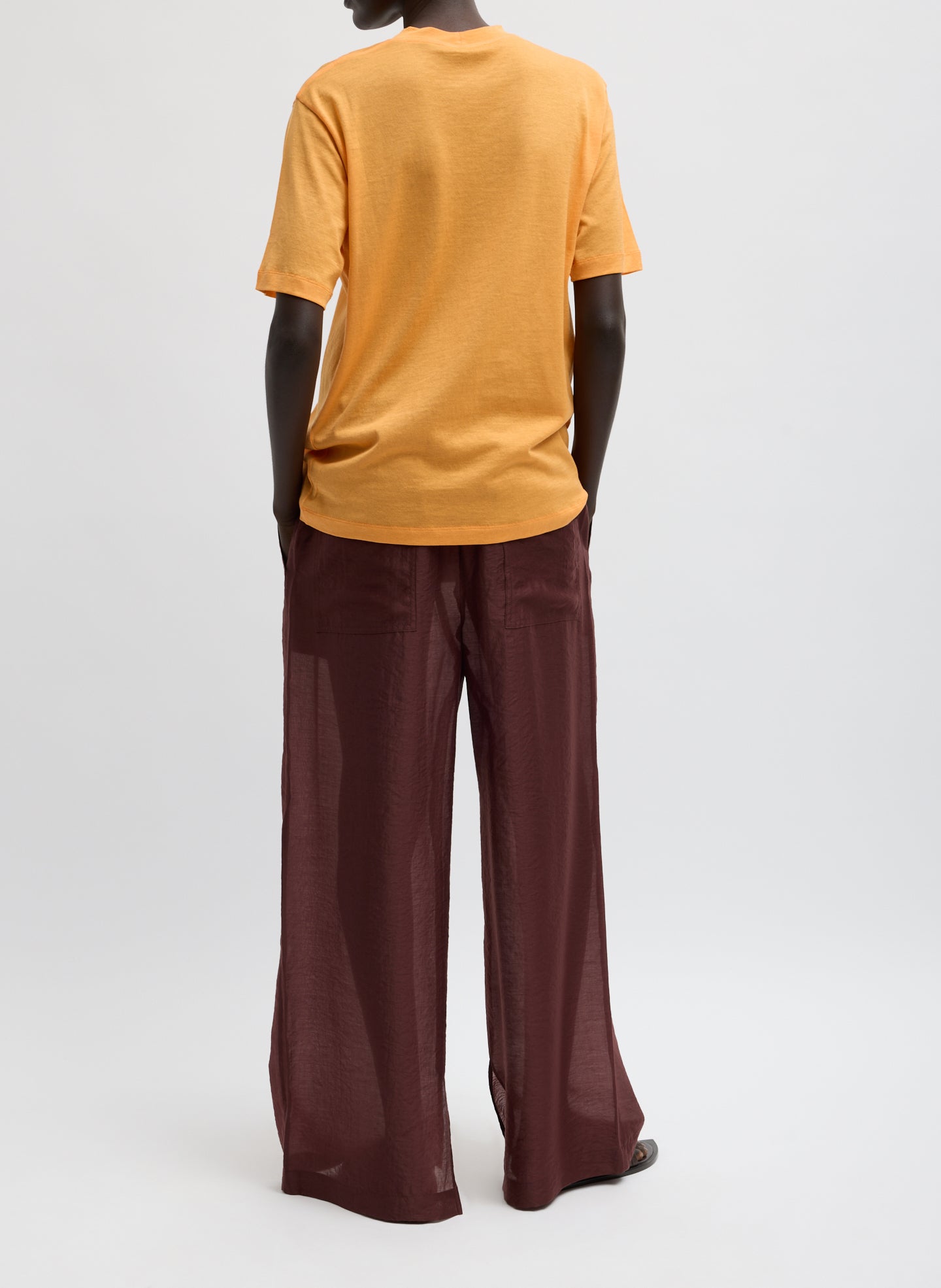 Russet Brown Summer Voile Stella Pant with Slit Detail - back view on model