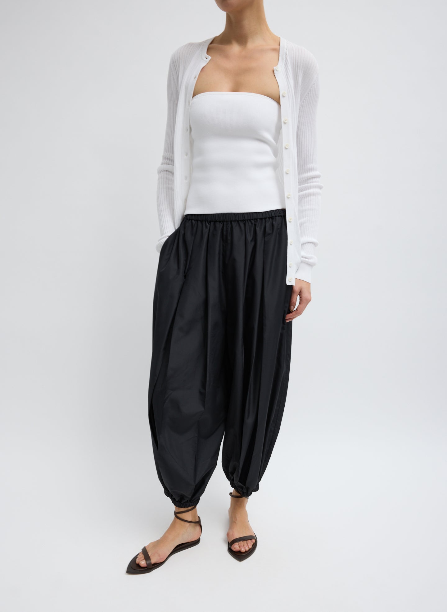 White Ribbed Sweater Tube Top - full look, front view on model