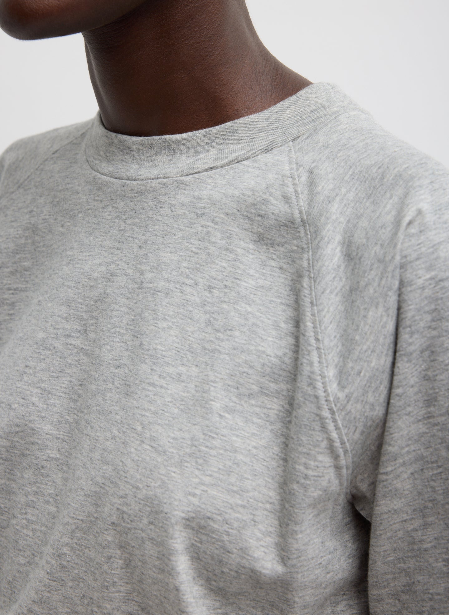 Heather Grey Short Sleeve Shirred Back T-Shirt - closeup of neckline