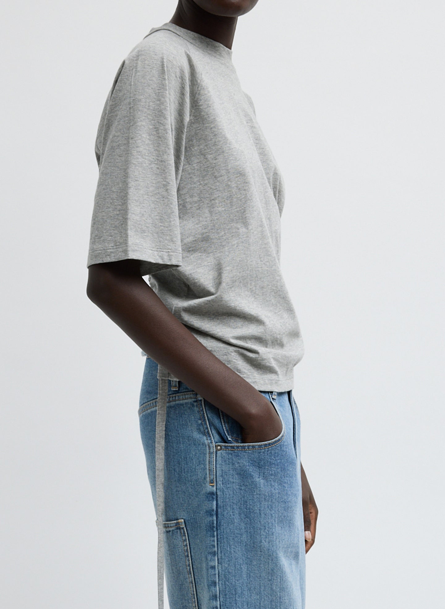 Heather Grey Short Sleeve Shirred Back T-Shirt - side view on model