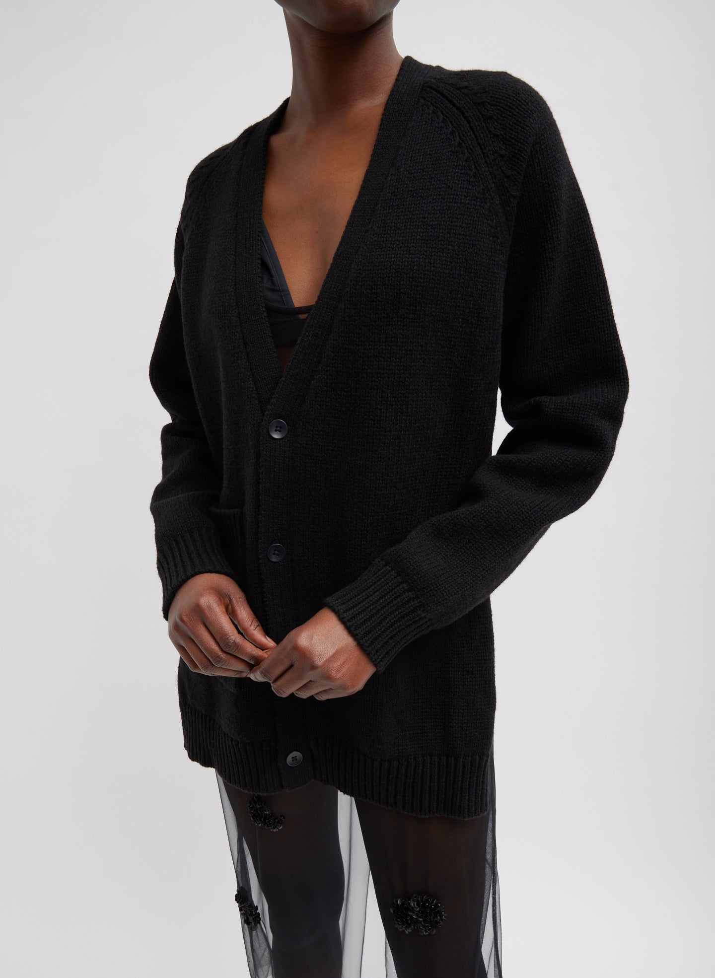 Tibi Black Alpaca Wool Cardigan Duster Open Oversize sold Eyelash Knit