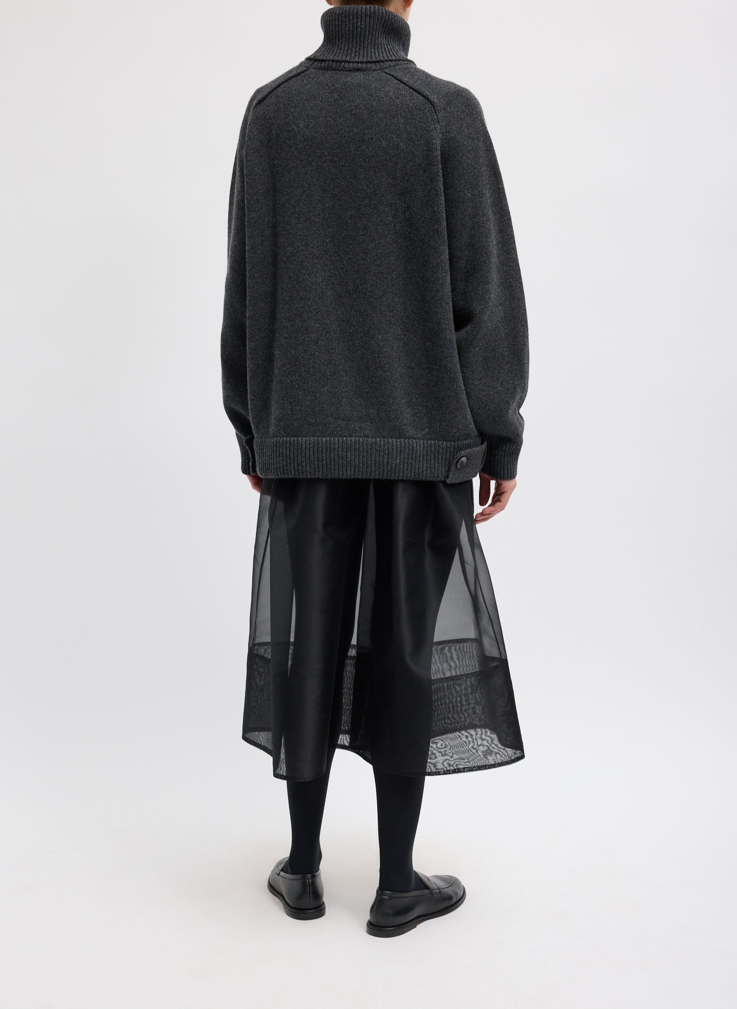 Grey Cashmere Turtleneck Oversized Pullover Sweater - full look, back view on model