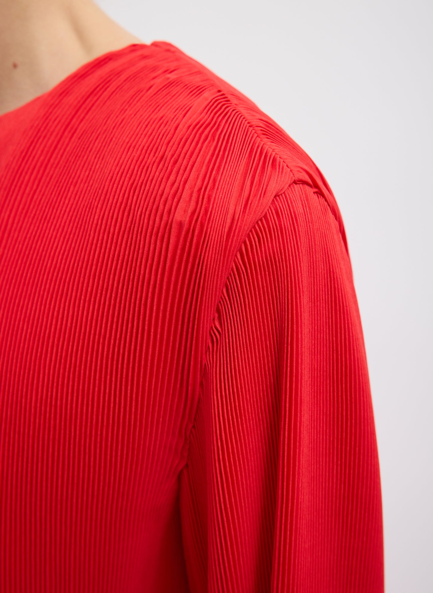 Red Plisse Midi Dress - closeup of plisse fabric detail