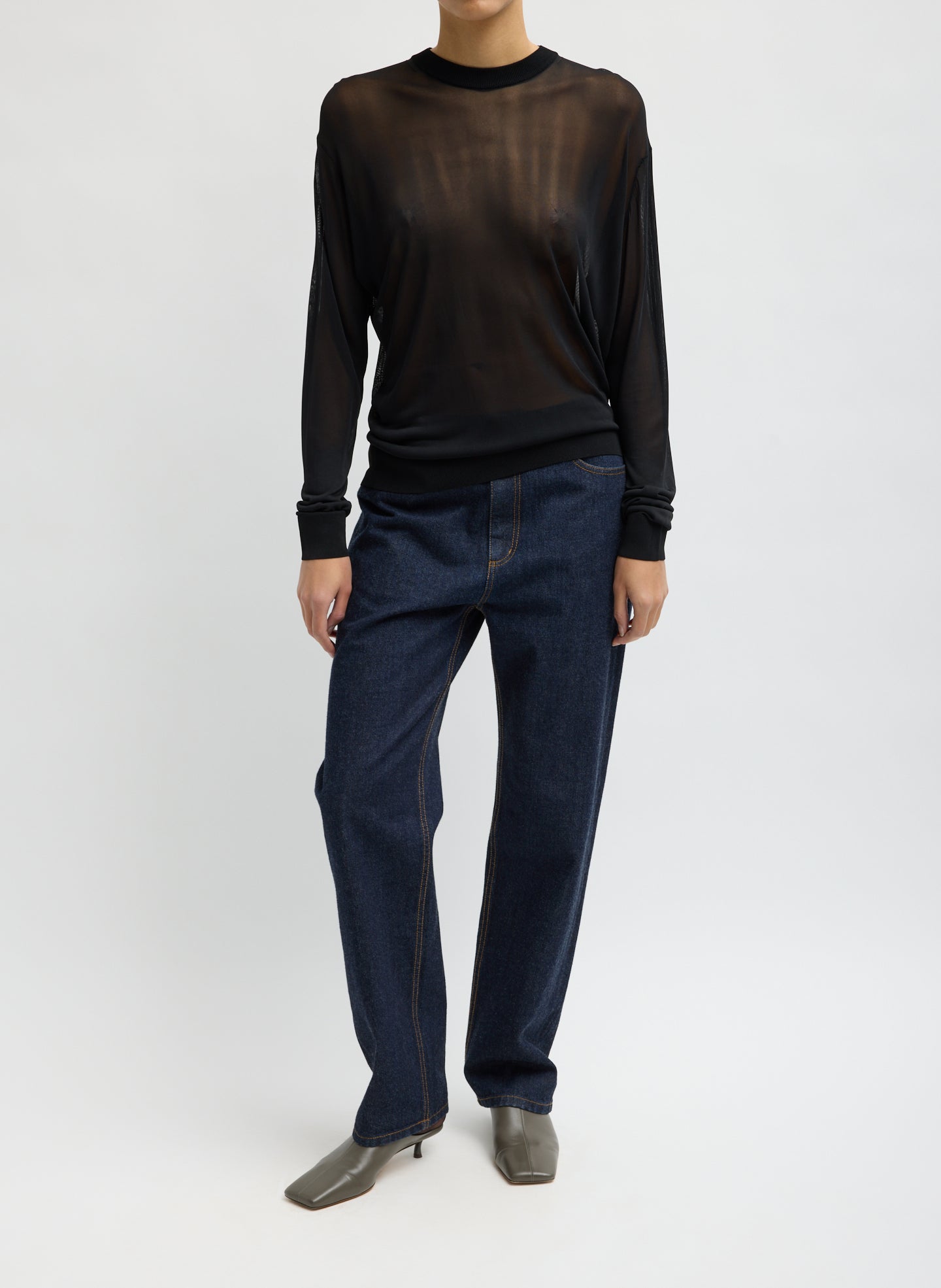 Black Slinky Viscose Perfect Men's Pullover - full look, front view on model