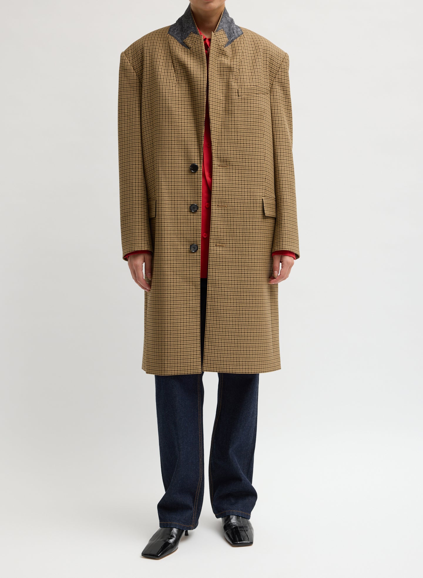 Cedar Multi Menswear Tech Twill Tailored Men's Midi Coat - front view on model