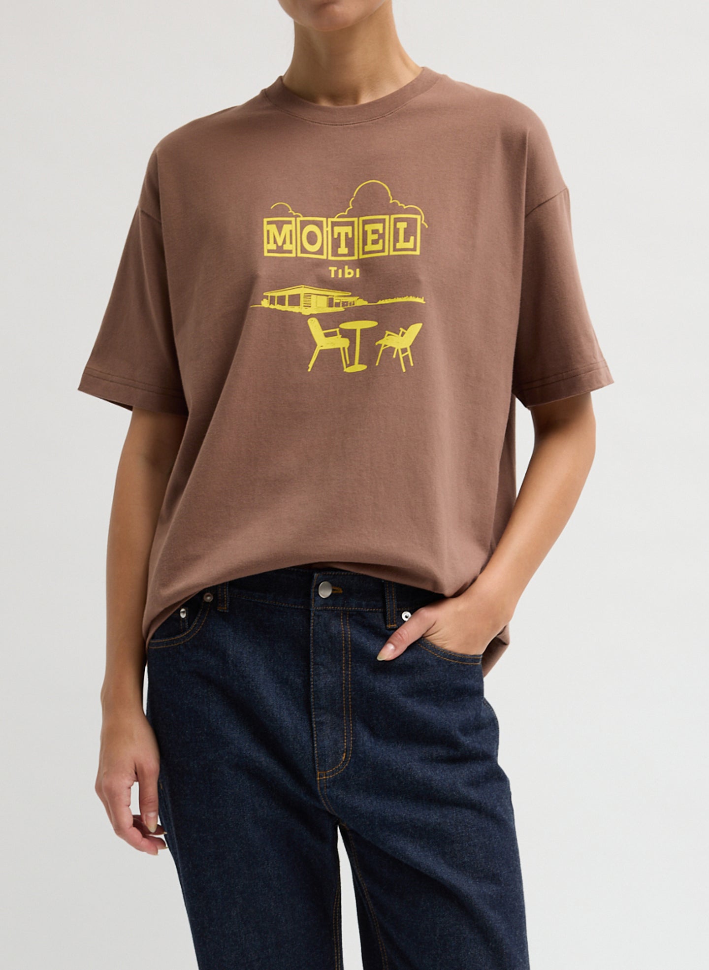 Tibi Creative Lab Motel T-Shirt- Front view on model