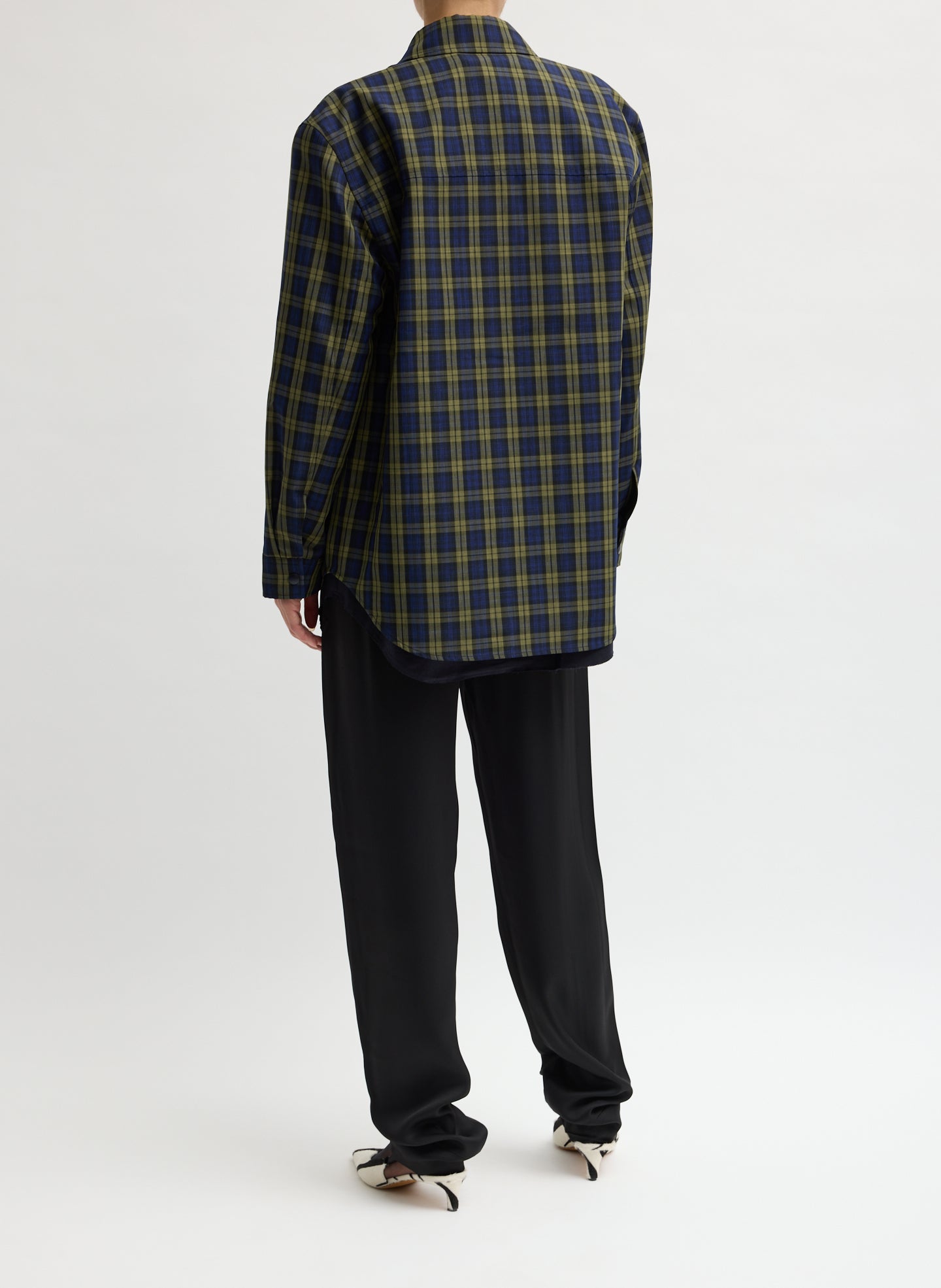 Blue Multi Techy Plaid Easy Shirt Jacket - back view on model
