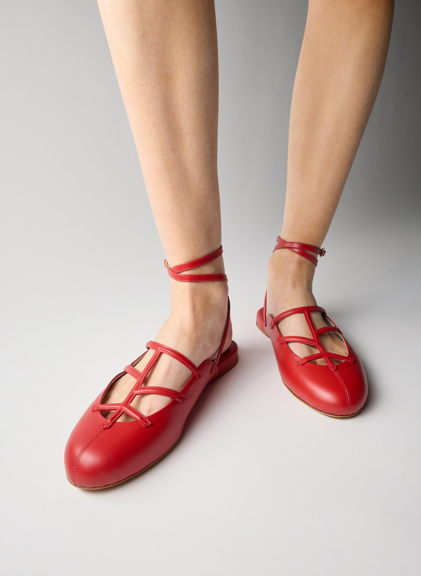 Red Jean-Claude Flat - caged ballet flat on model
