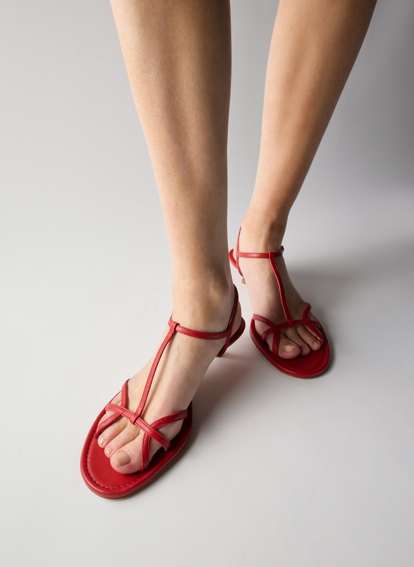 Red Christopher Heel - heeled leather sandal on model