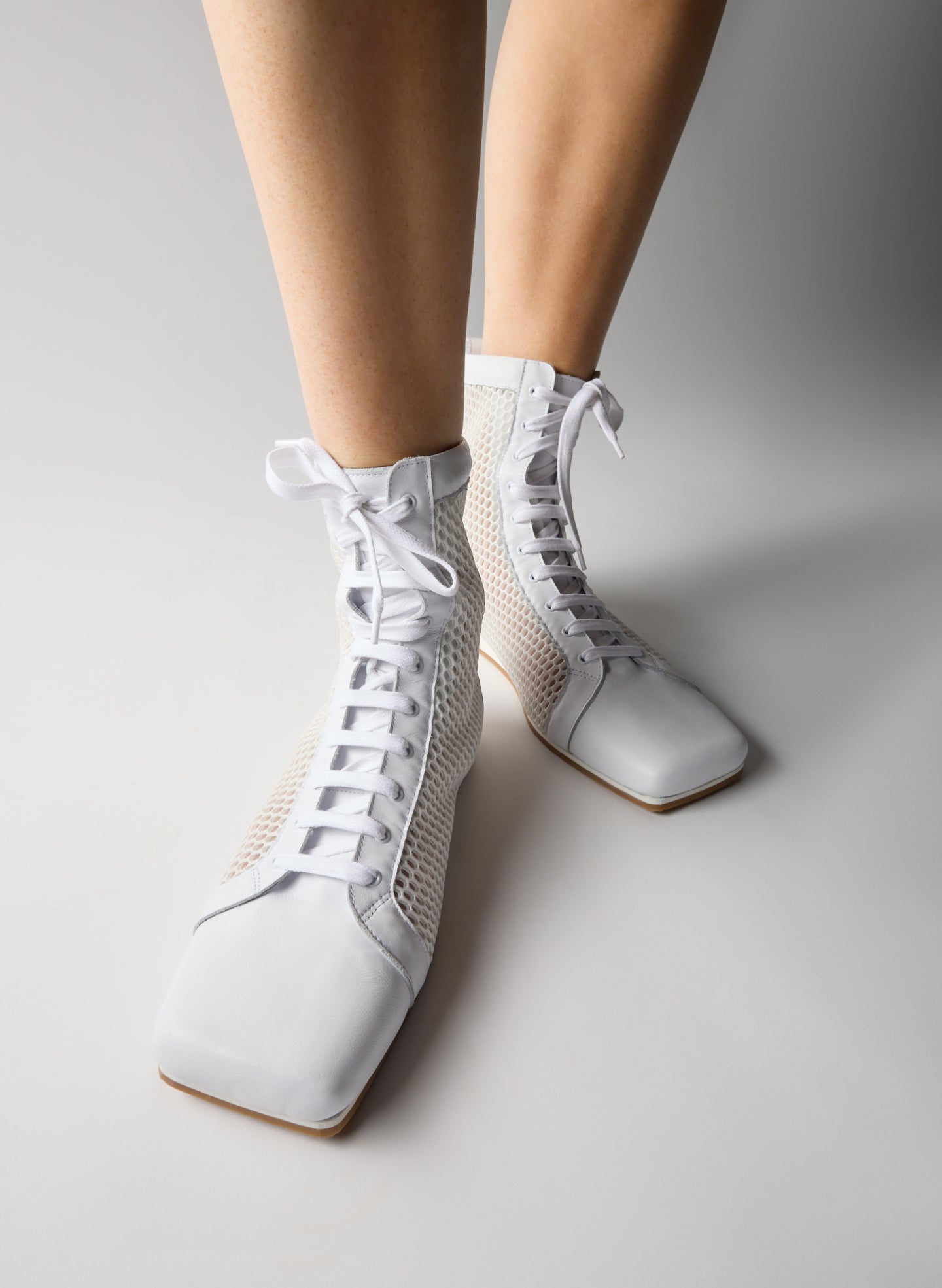 White Seth Mesh High Top Sneaker - leather sneaker on model