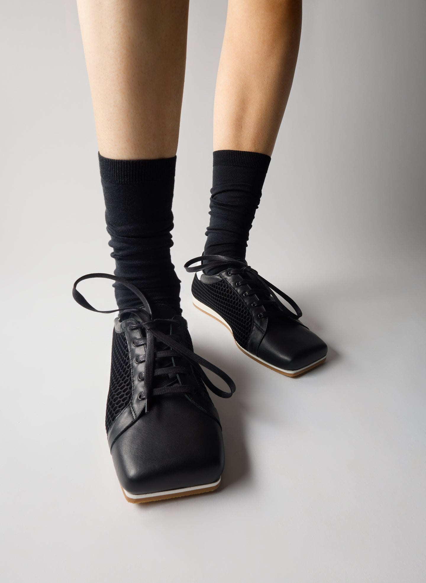 Black Seth Mesh Sneaker - leather sneakers on model
