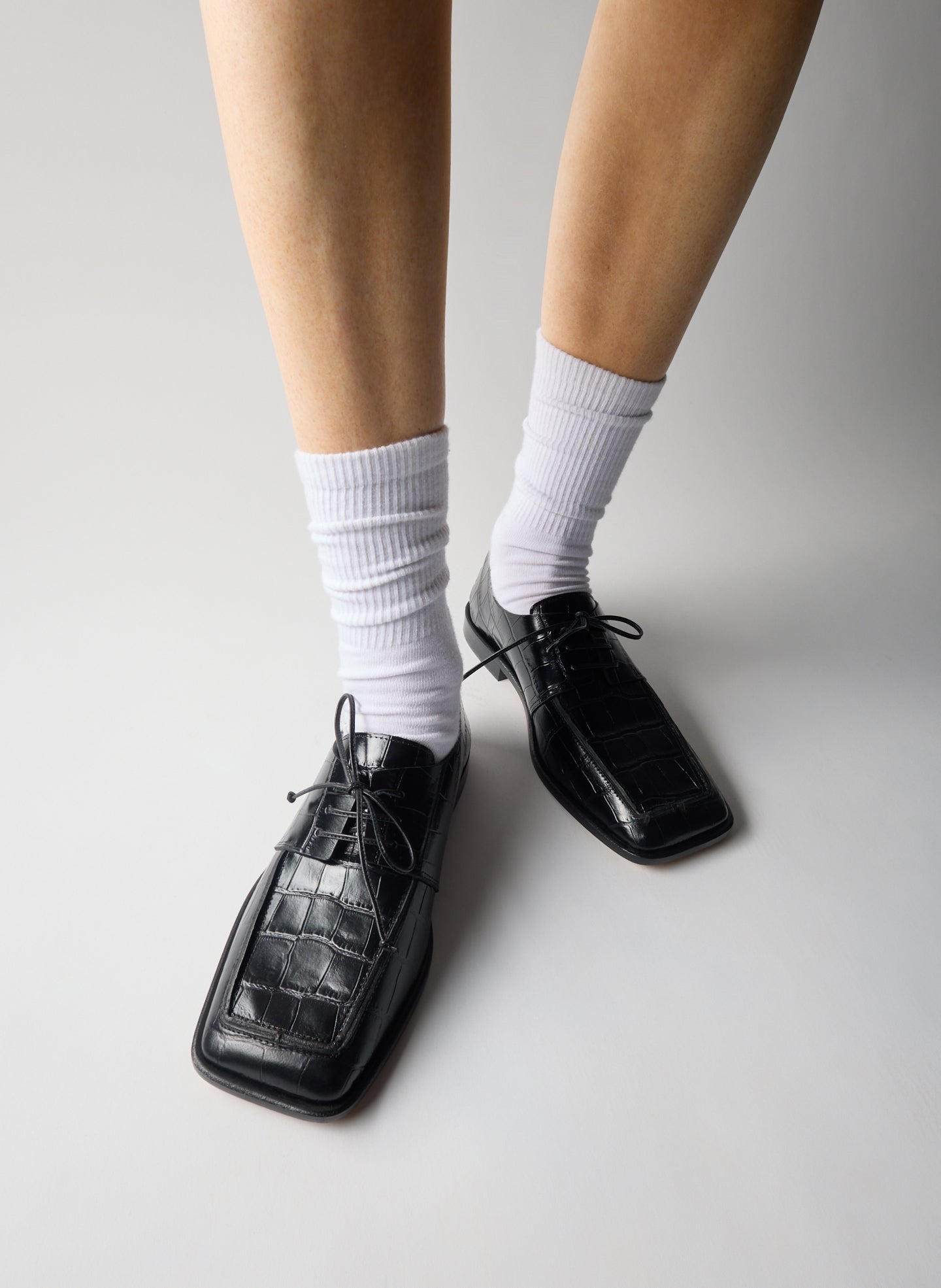 Black Brody Square Toe Loafer Crocodile Embossed - on model