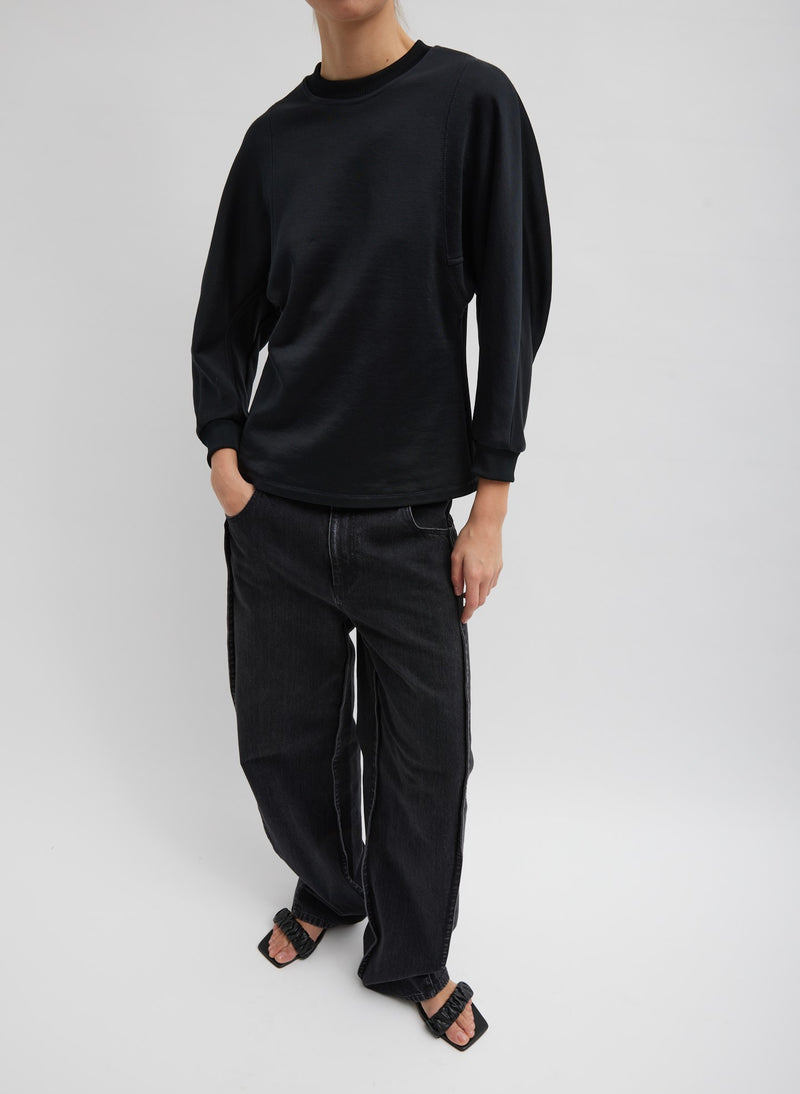 Silk Terry Sculpted Sleeve Slim Sweatshirt Black-8