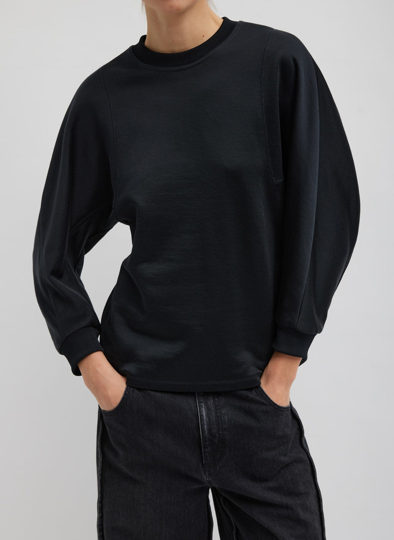 Silk Terry Sculpted Sleeve Slim Sweatshirt Black-1