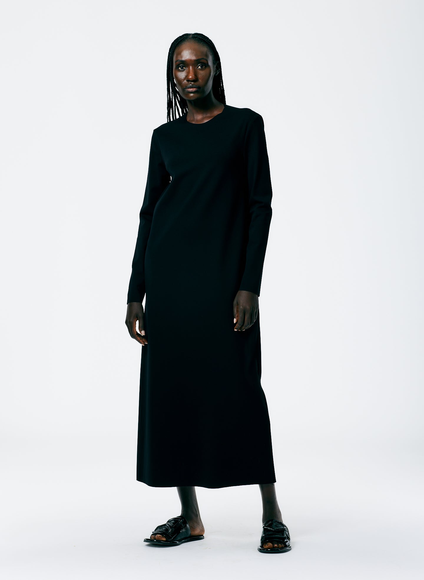 Compact Ultra Stretch Knit Long Sleeve Open Back Dress
