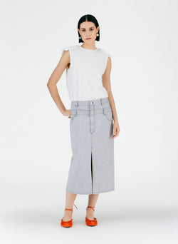 Grey Denim Double Waisted Denim Skirt Grey-01