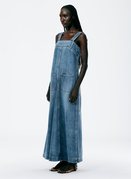 Classic Wash Denim Overall Maxi Dress