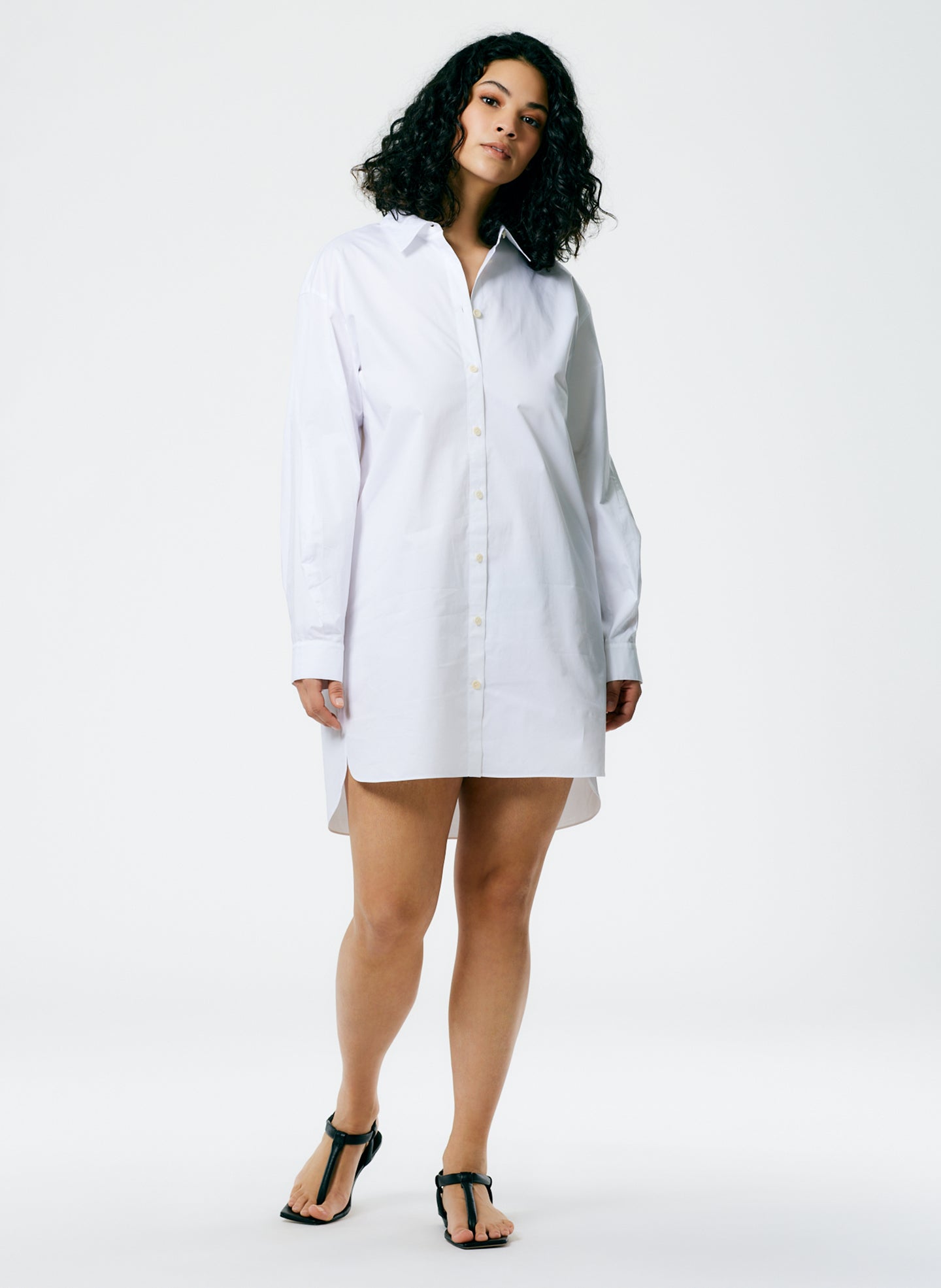 white christmas dresses Eco Poplin Rolled Sleeve Shirtdress