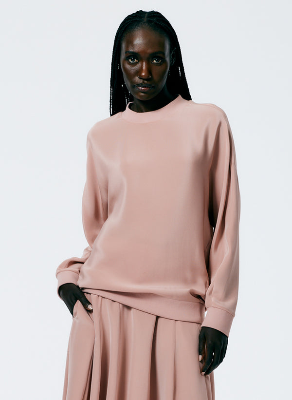 4-Ply Silk Crewneck Eased Out Top - Dusty Blush-1