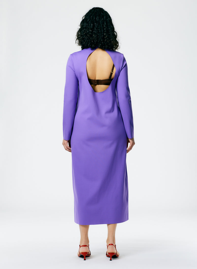 Compact Ultra Stretch Knit Long Sleeve Open Back Dress Violet-6