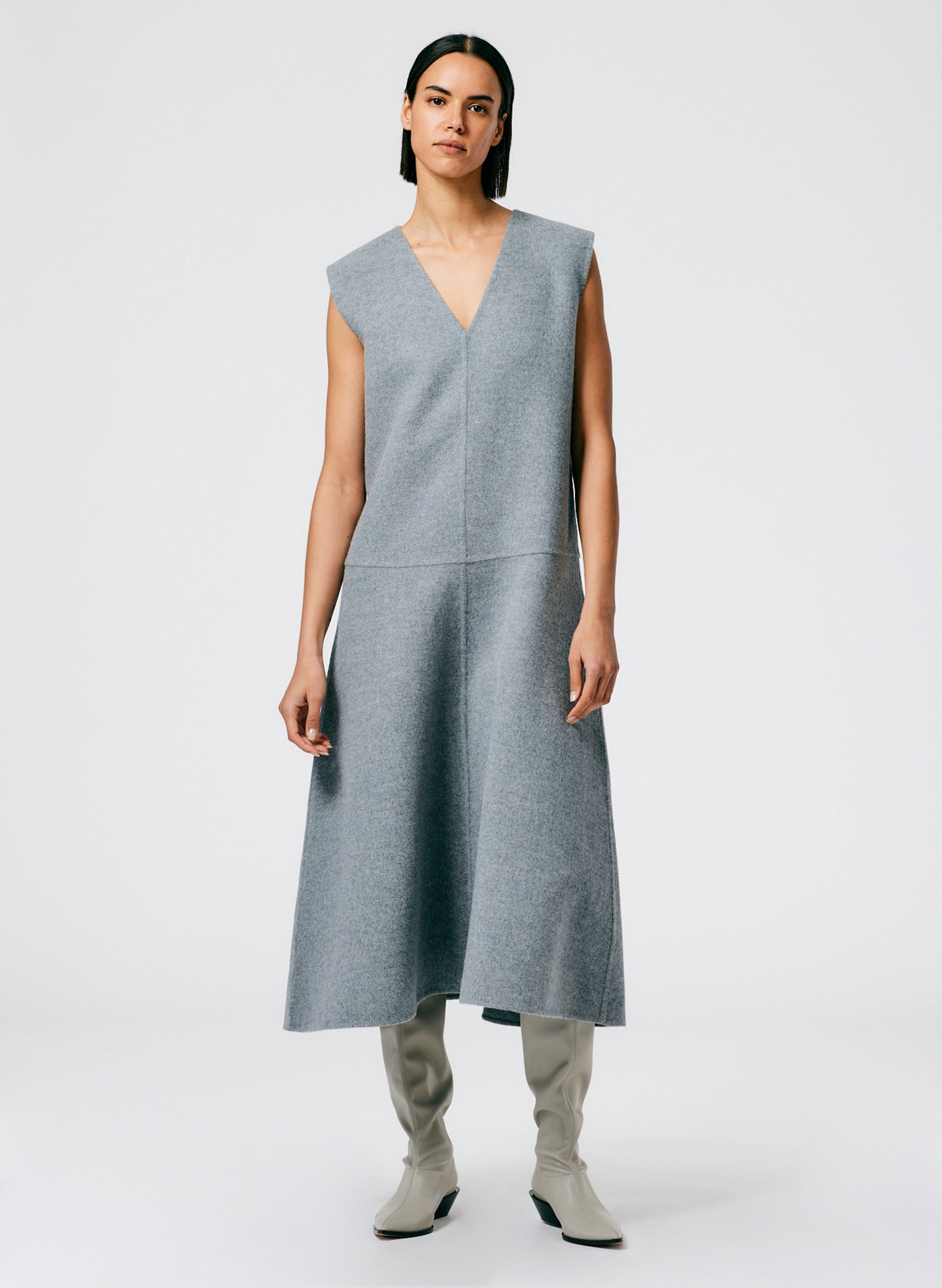 Luxe Double Faced Wool Angora V-Neck Dress