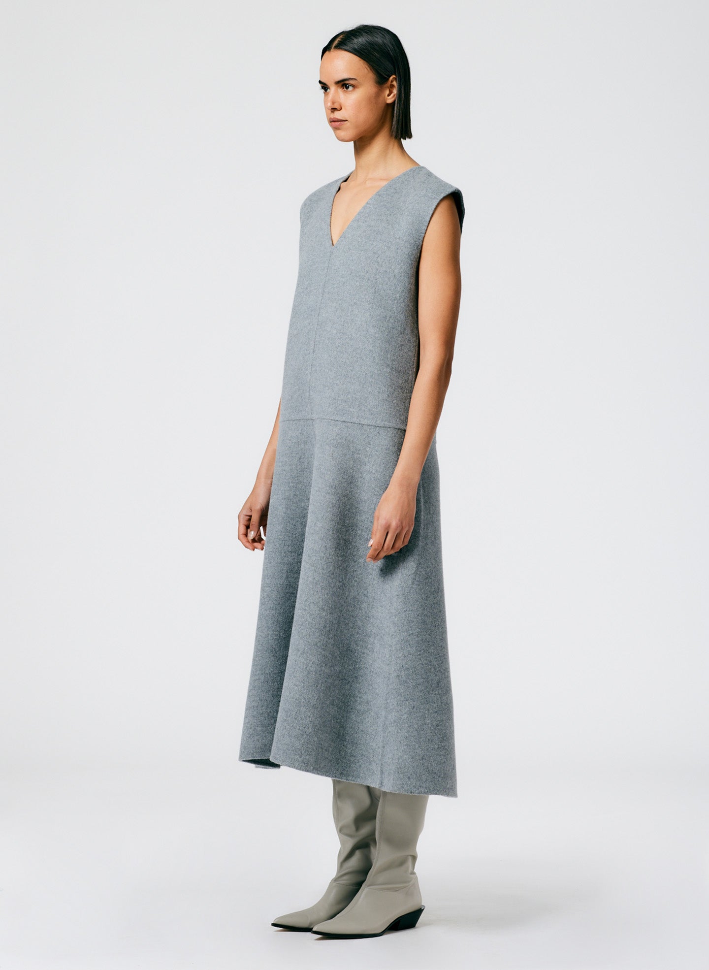 Luxe Double Faced Wool Angora V-Neck Dress