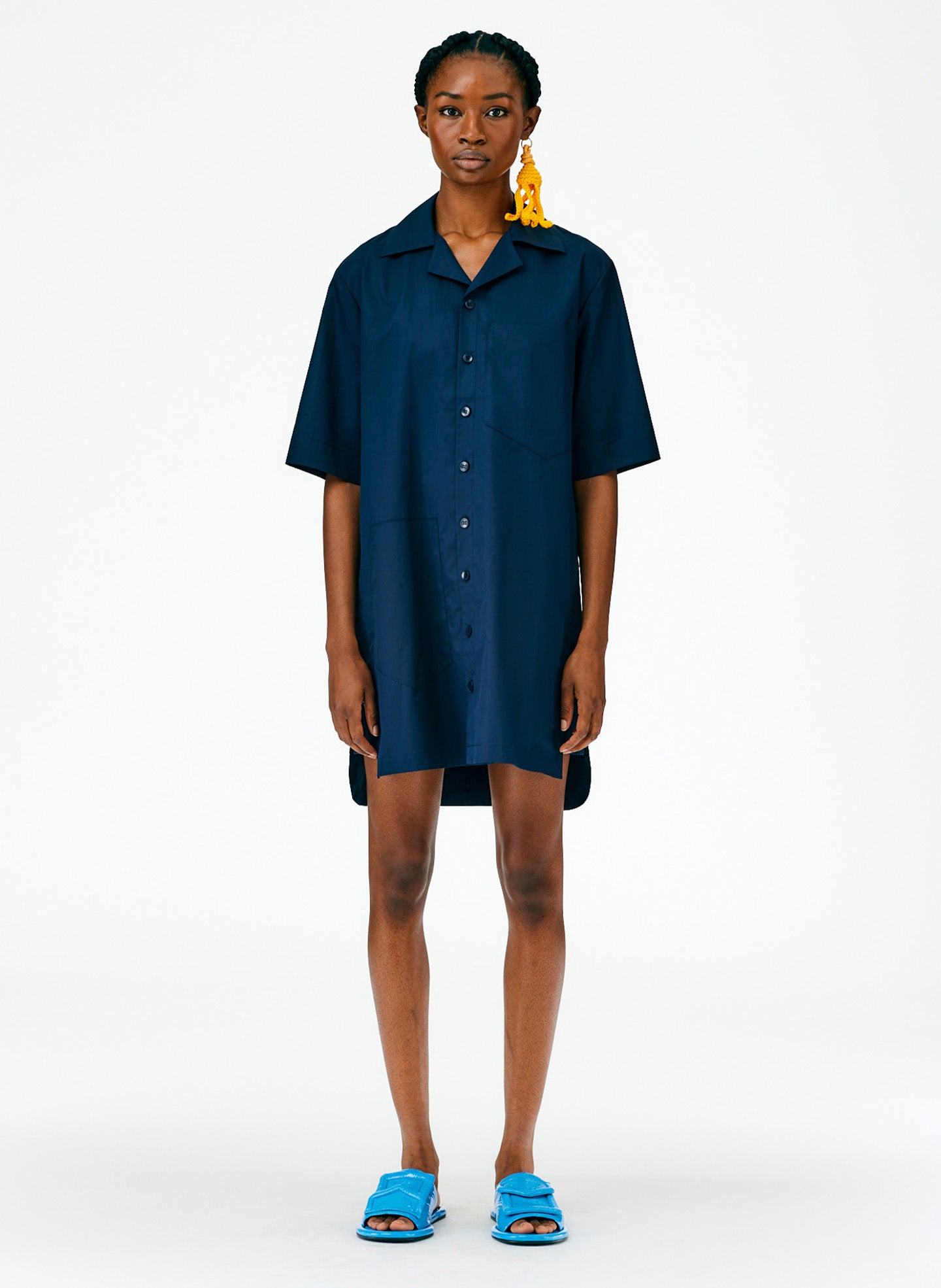 navy blue poplin dress Women's Navy blue Cotton Poplin Shirt Dress