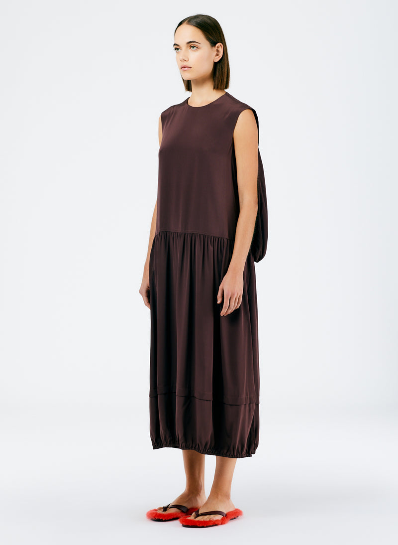 Eco Silk Cape Dress Dark Brown-2