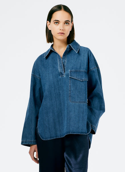 Stone Washed Denim Oversized Cocoon Shirt – Tibi Official