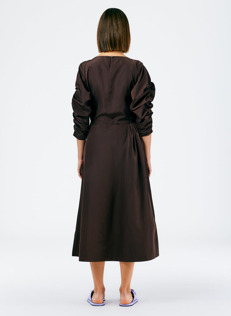 Italian Sporty Nylon Side Shirred Circle Skirt Dark Brown-3