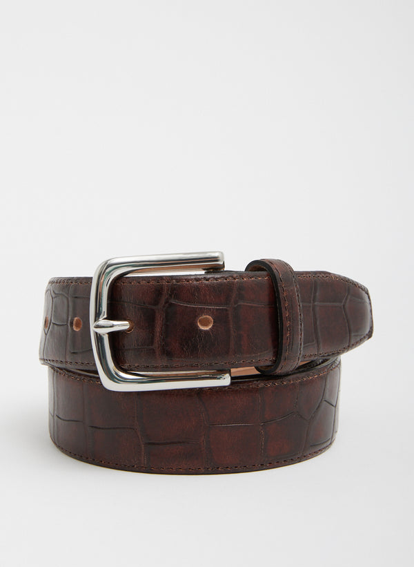 Classic Men's Croc Leather Belt - Brown-1