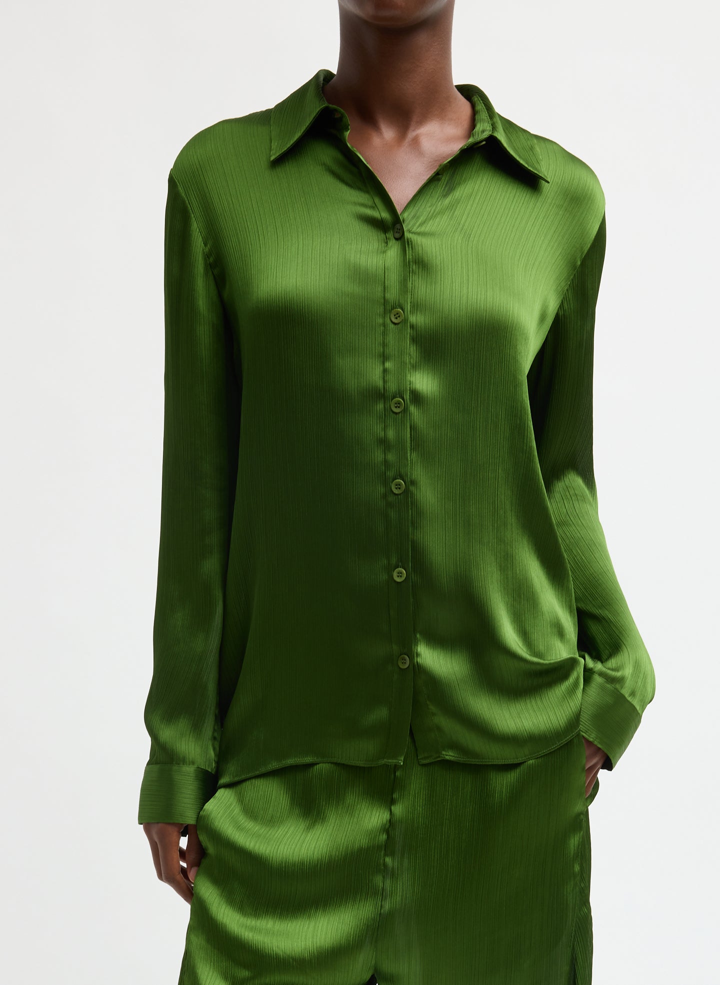 Matte Satin Plisse Slim Shirt – Tibi Official