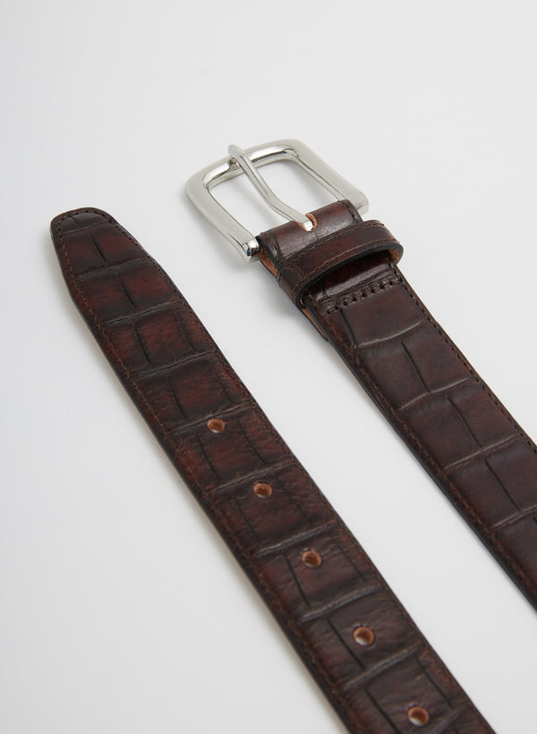 Classic Men's Croc Leather Belt - Brown-2