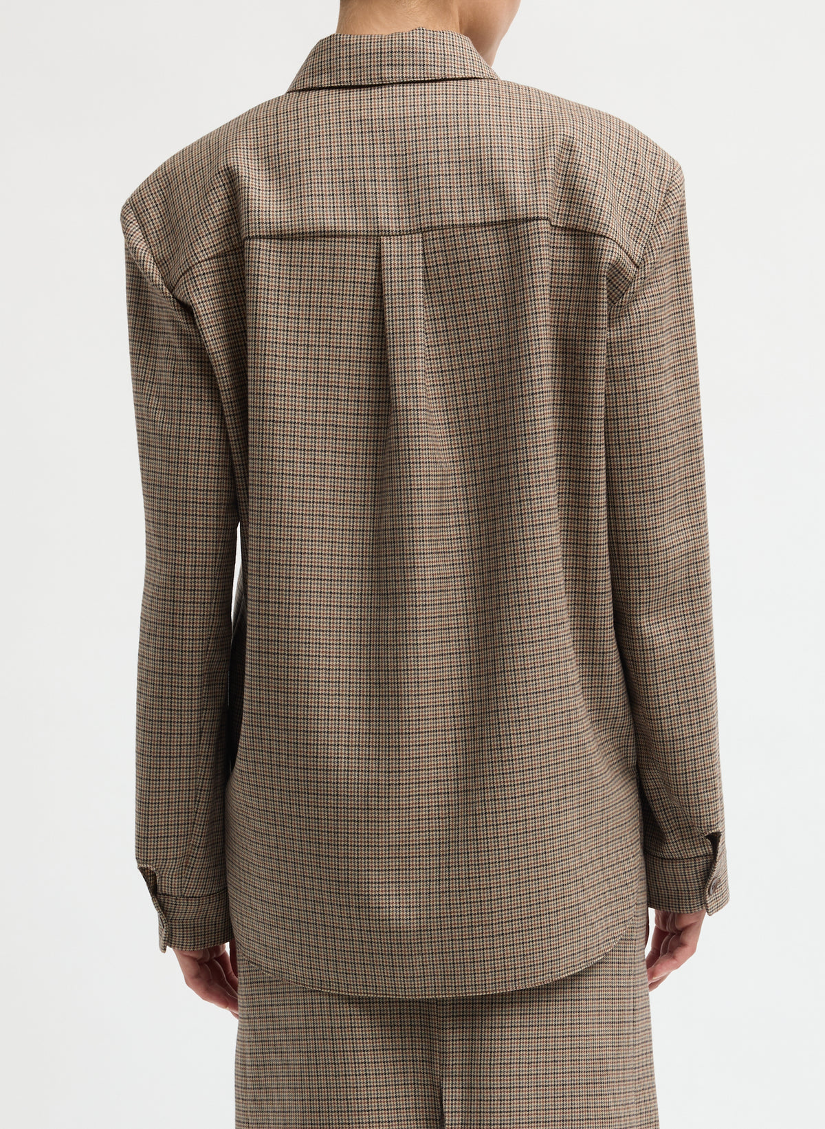 Tan Thomas Menswear Check Detached Shirt - button down long sleeve top, back view on model