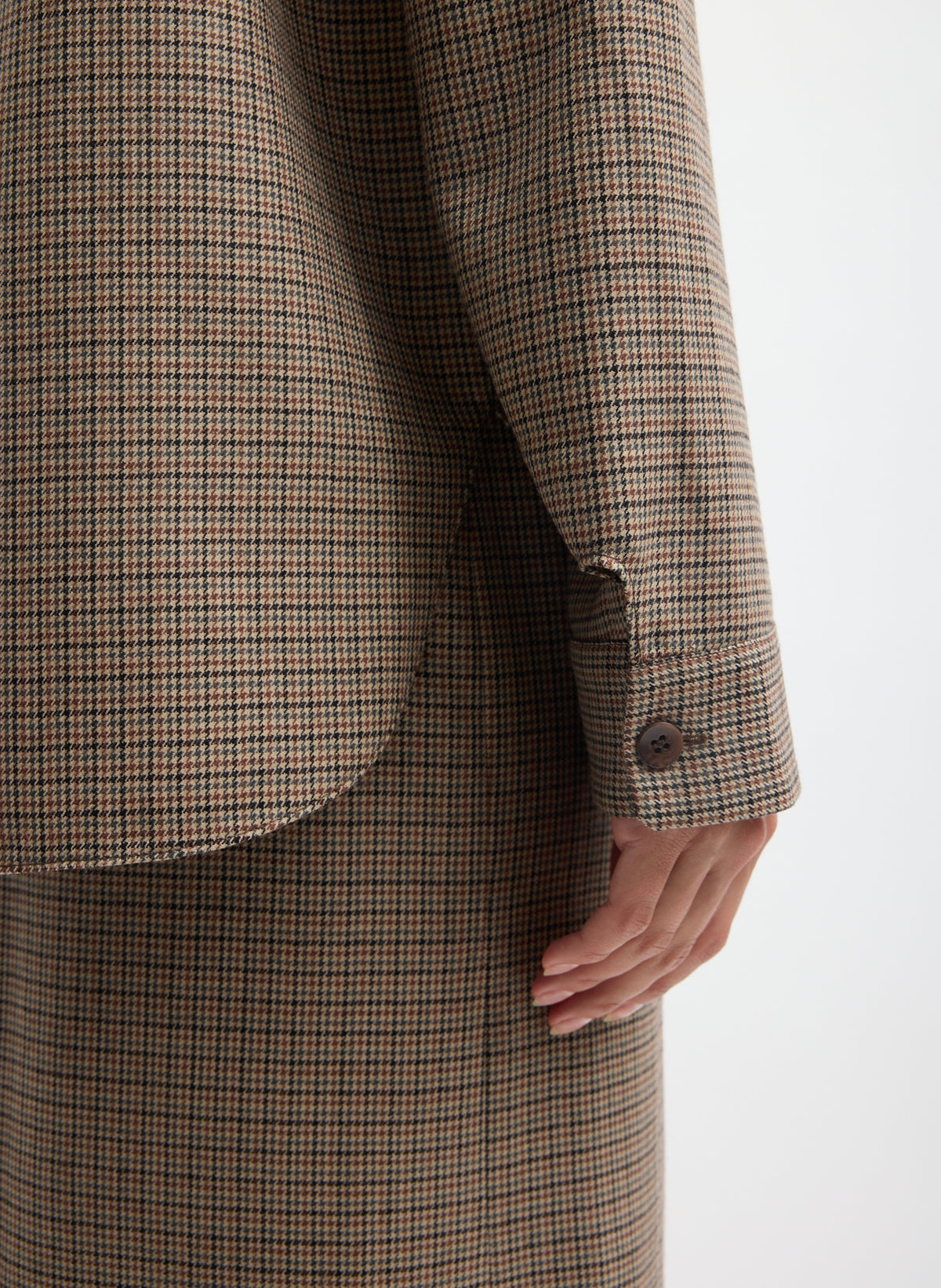 Tan Thomas Menswear Check Detached Shirt - closeup of sleeve detail