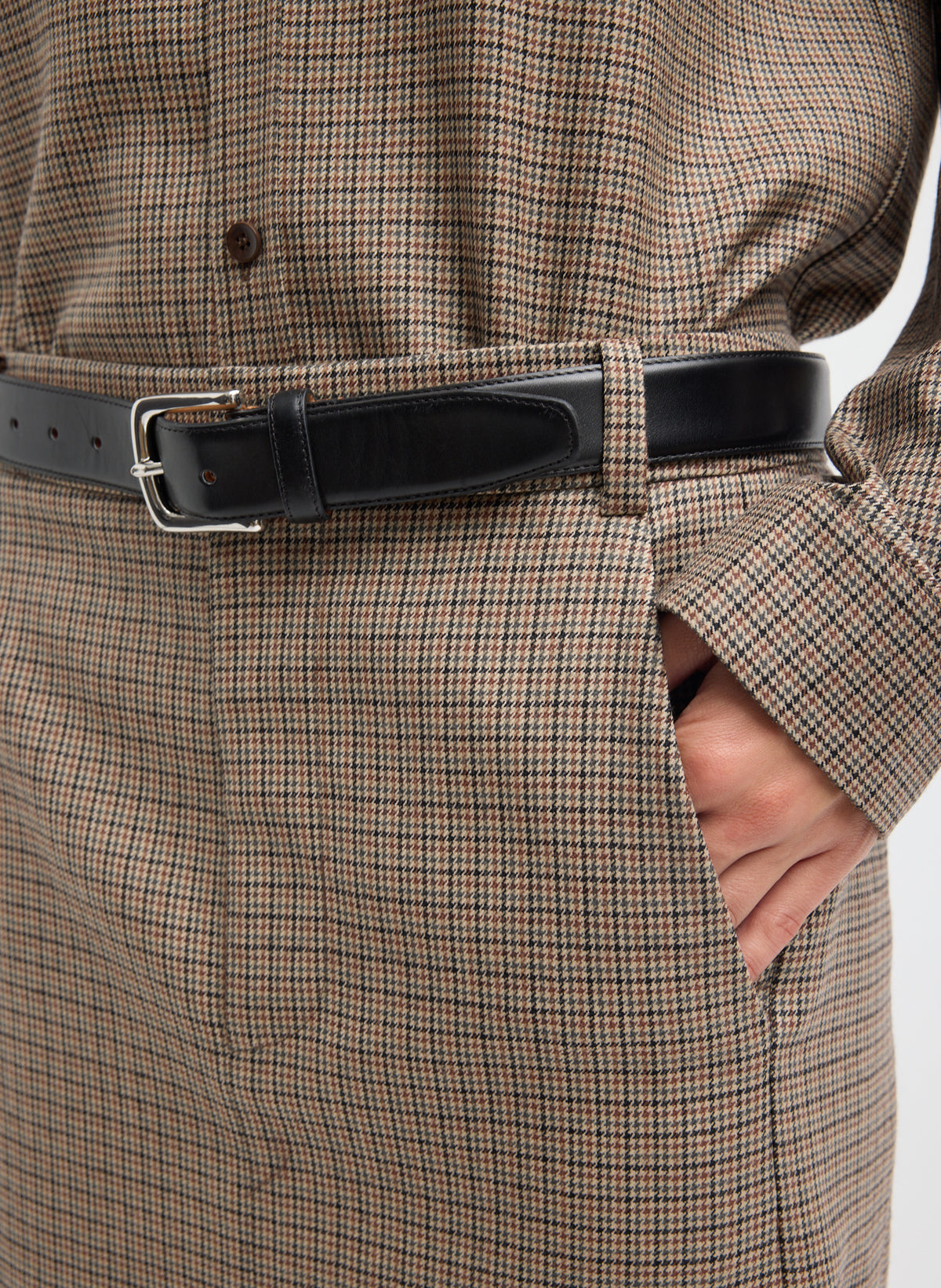 Tan Thomas Menswear Check Midi Trouser Skirt - closeup of pocket detail