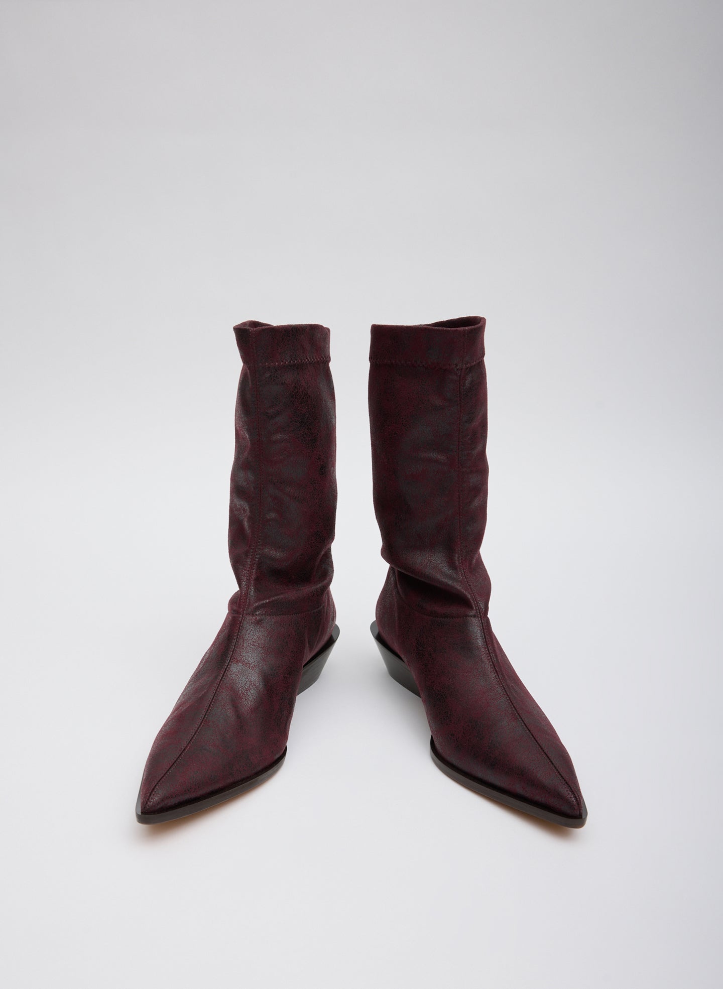 Wine Faux Leather Leo Boot - short ankle boot, pointed toe, front view