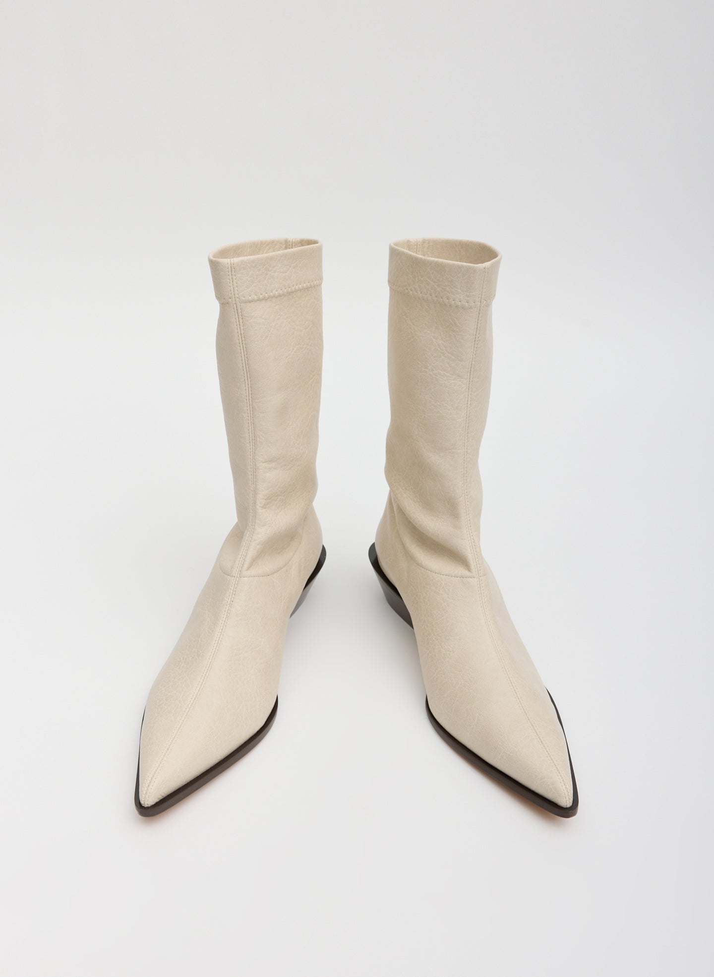 Off White Faux Leather Leo Boot - low ankle boot, front view