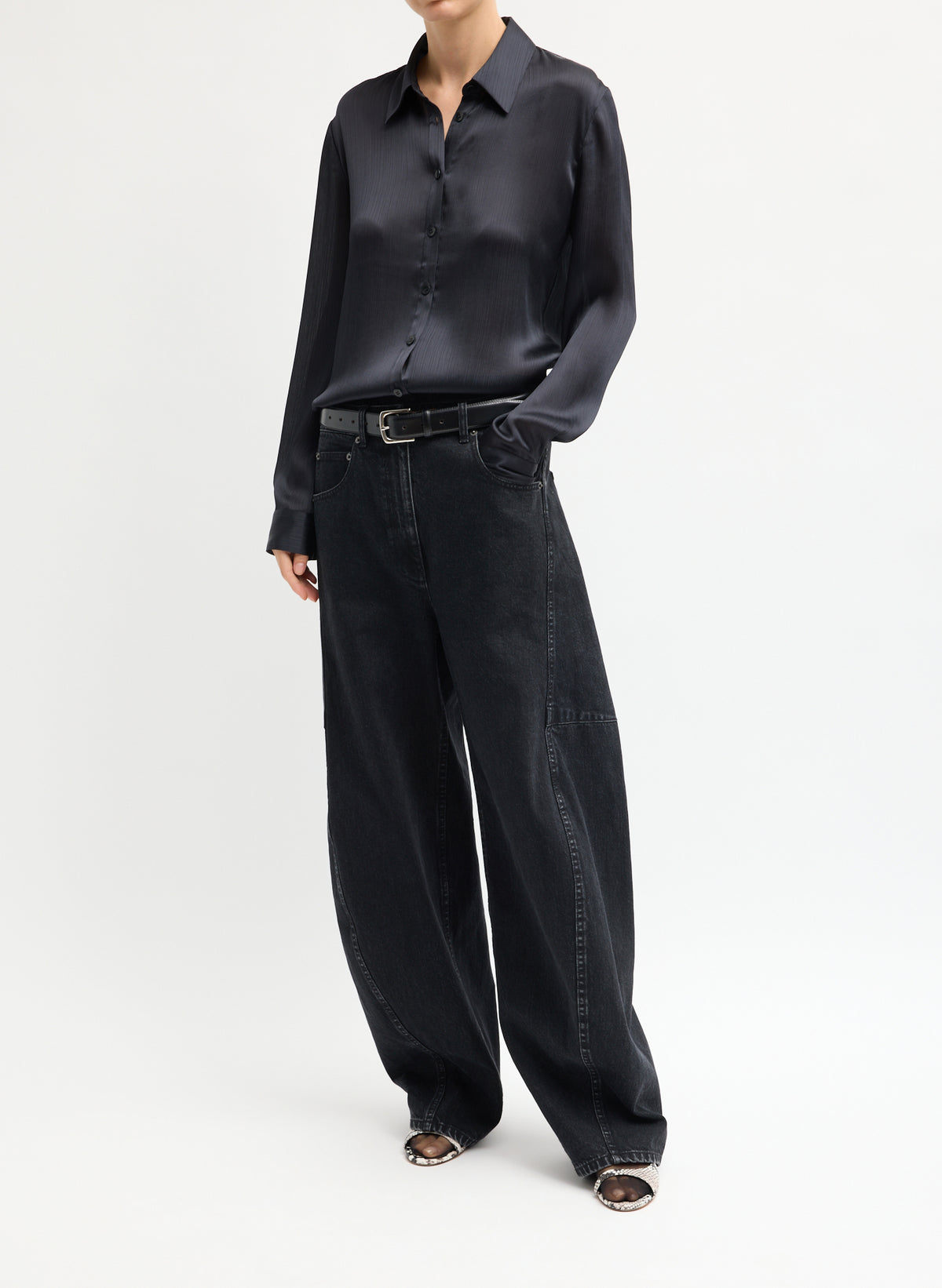 Black Denim Sid Jean - full look, front view on model