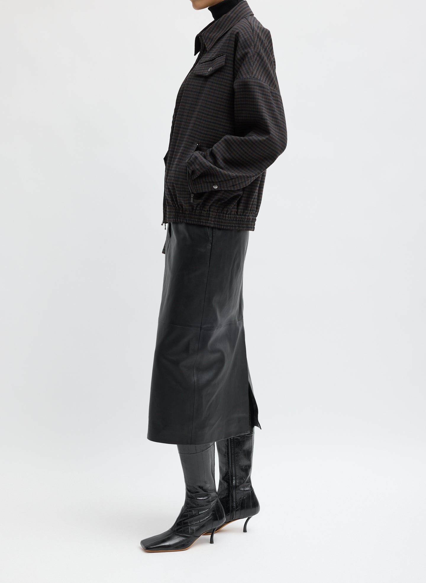 Plaid Cedric Suiting Bomber Jacket - side view on model